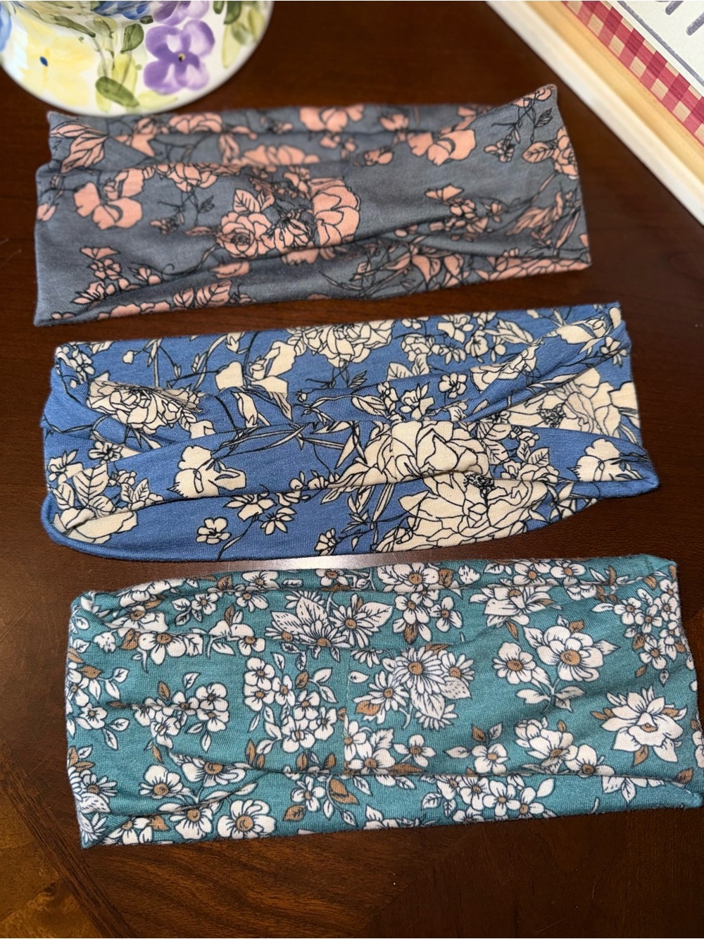 Floral Stretch Headbands Trio - Pink, Blue, Teal - Picture 2 of 2